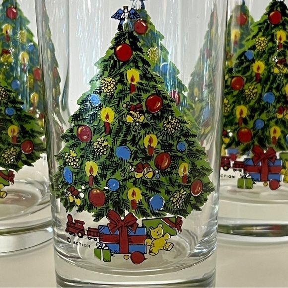 3 Vintage Carlton Christmas Tree 11 oz Hi-Ball Glasses - Picture 4 of 6